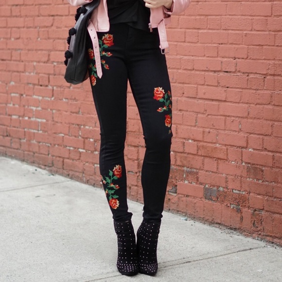 Topshop Floral Embroidered Jamie Jeans Black 26 - Picture 1 of 8